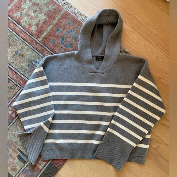 Vici Tops - VICI Striped + Hooded Shirt